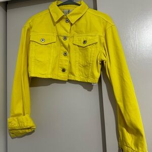 Yellow Cropped Denim Jacket
